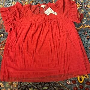 Women’s NWT Max Studio deep coral tiered short sleeve blouse